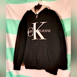 Calvin Klein Jeans Boys Black Wool Heavy Soft Jacket With Hood Boys Medium 10-12